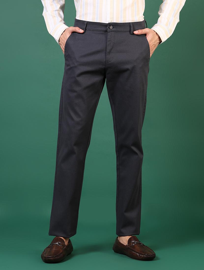 men mid rise solid flat front casual trouser - 21749690 -  Zoom Image - 0