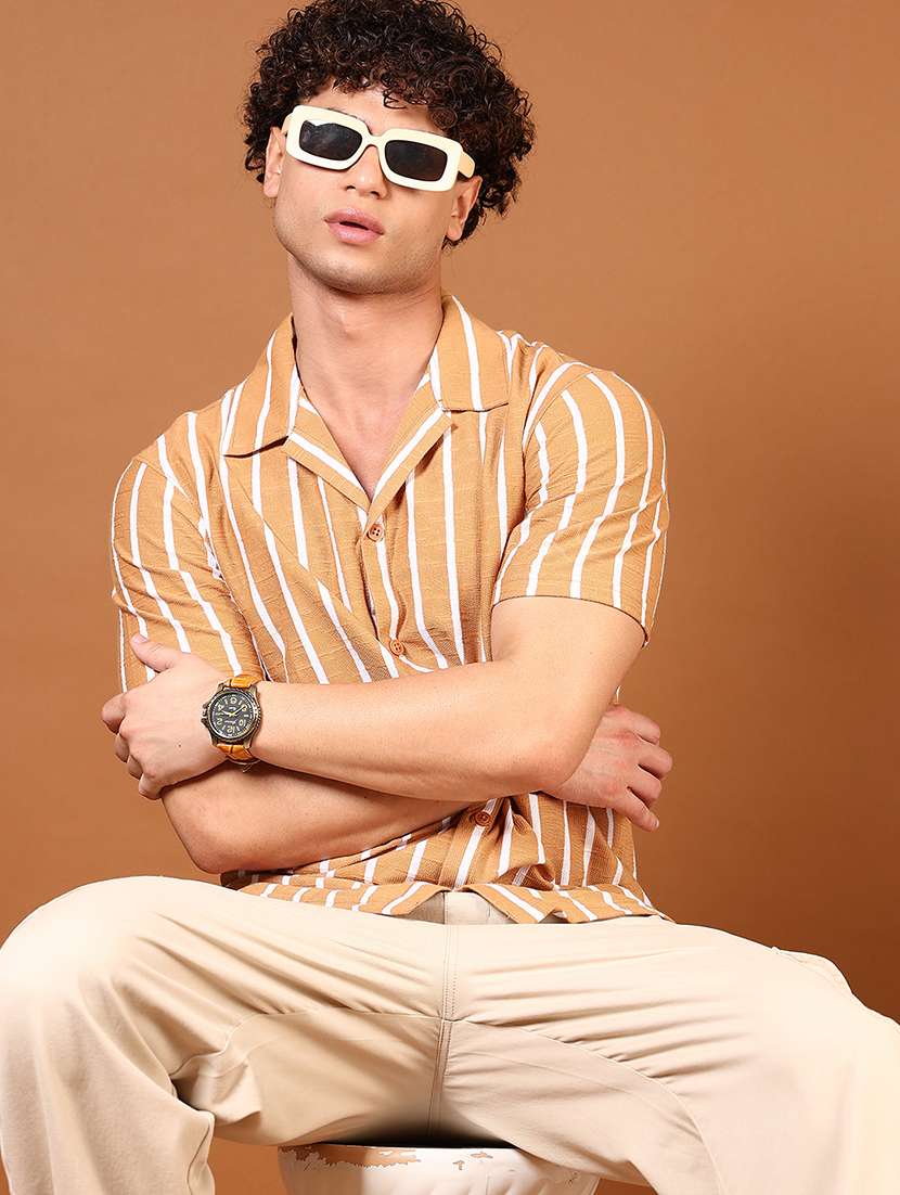 men striped short sleeve regular fit casual shirt - 21749707 -  Standard Image - 1