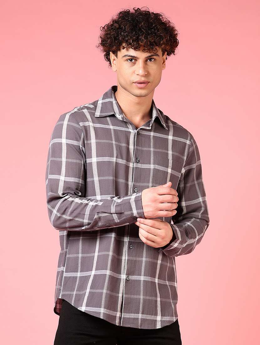 men checkered long sleeve regular fit casual shirt
