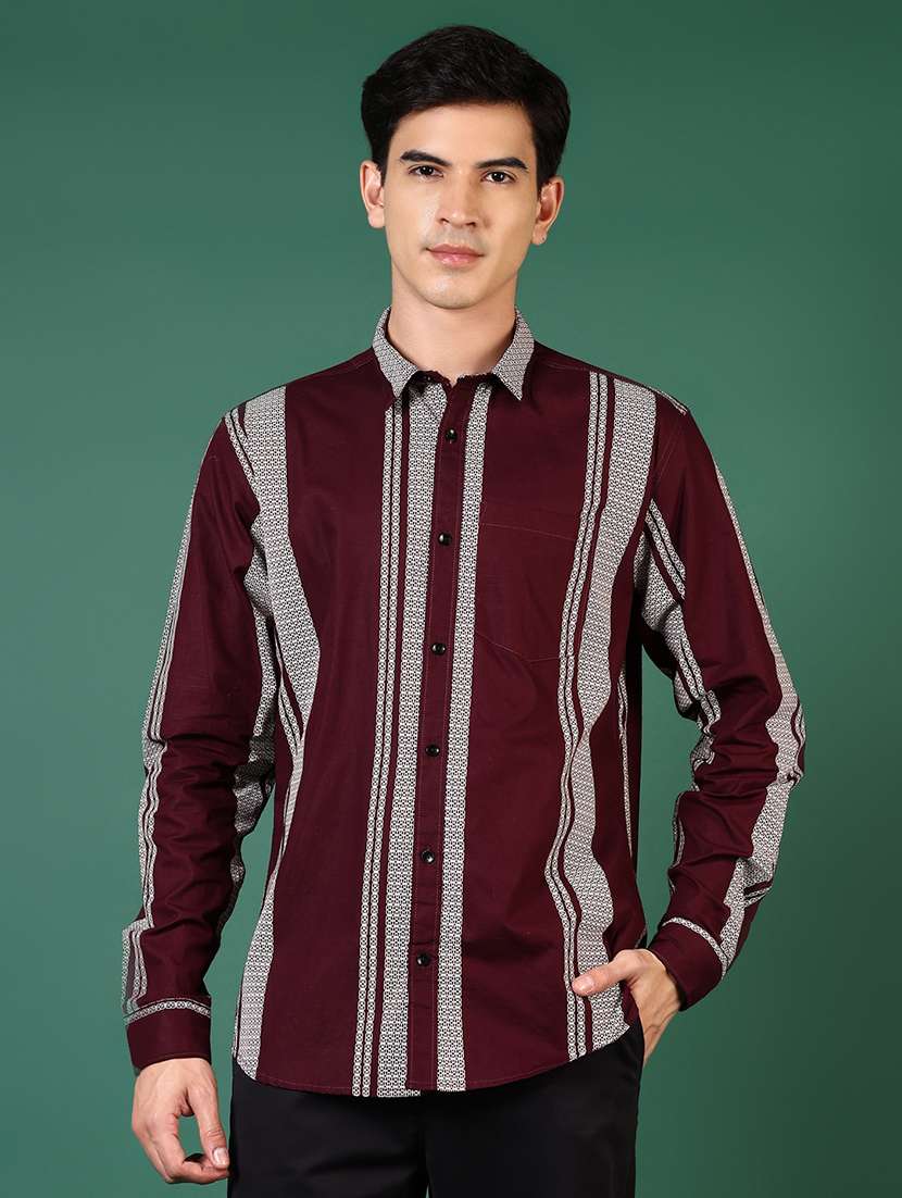 men striped long sleeve regular fit casual shirt