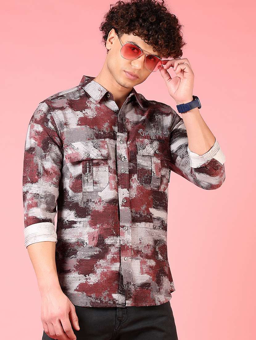 men printed long sleeve slim fit casual shirt - 21749739 -  Standard Image - 1