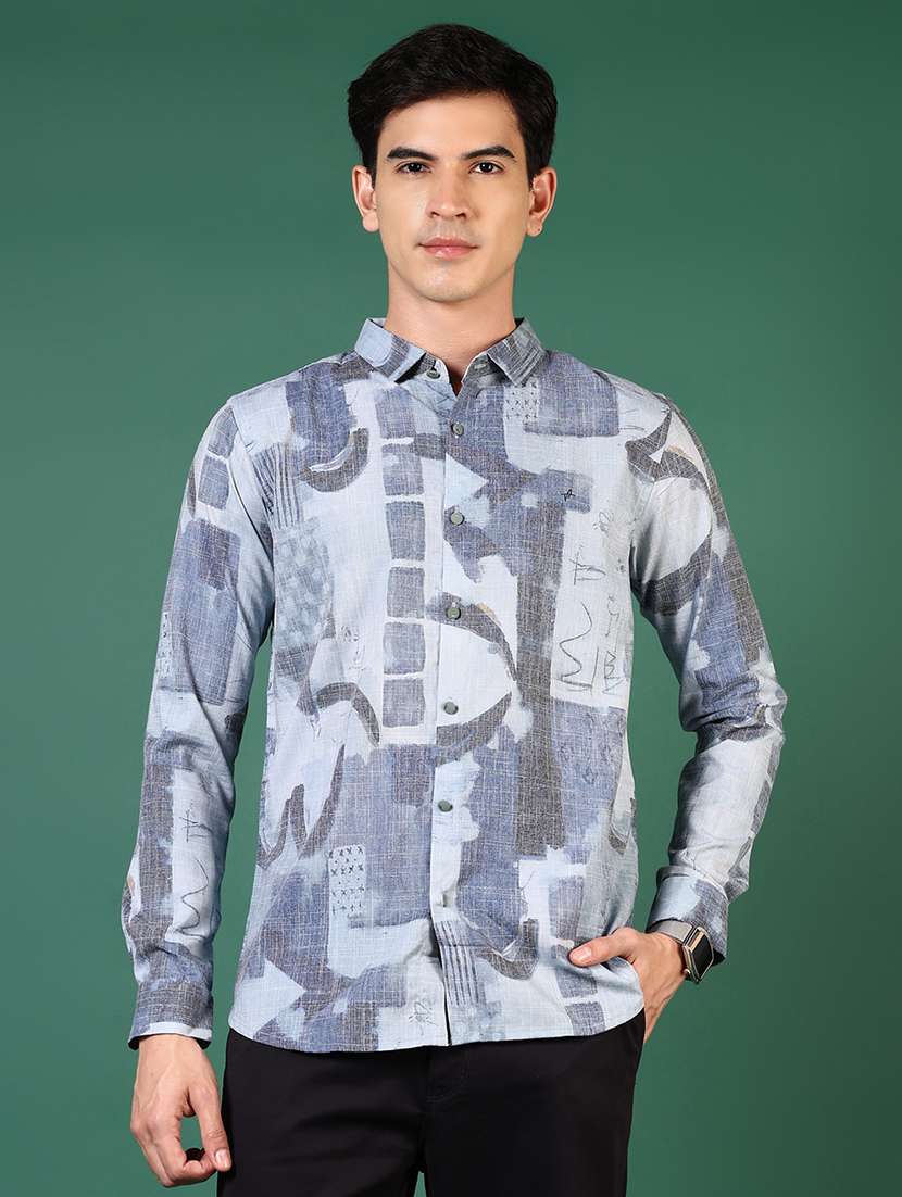 men printed long sleeve slim fit casual shirt - 21749741 -  Standard Image - 1