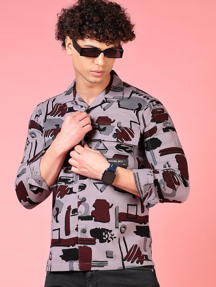 men printed long sleeve slim fit casual shirt - 21749756 - Standard Image - 1