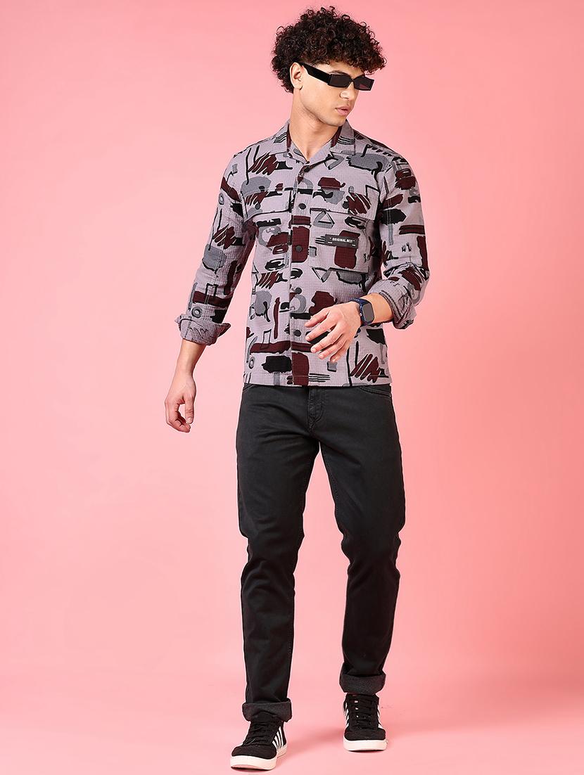 men printed long sleeve slim fit casual shirt - 21749756 - Standard Image - 4