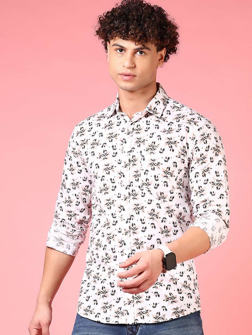 men printed long sleeve regular fit casual shirt
