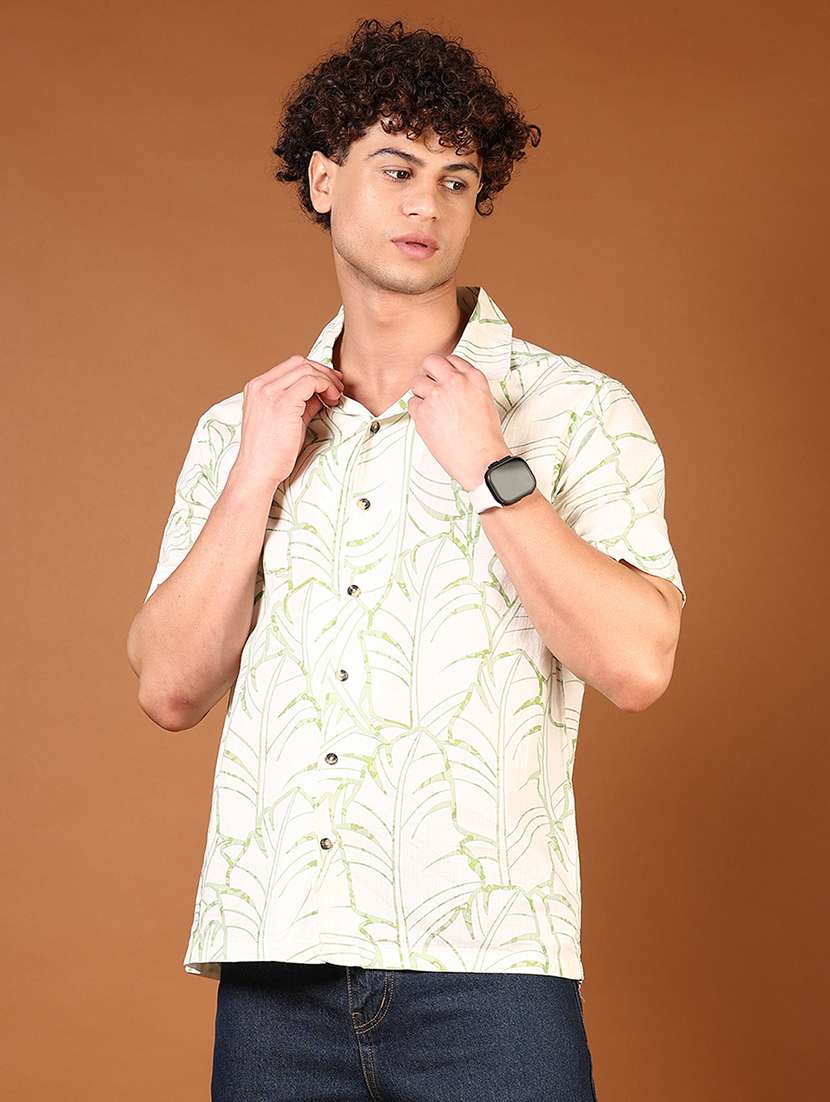men cuban collared short sleeves casual shirt - 21749770 -  Standard Image - 1