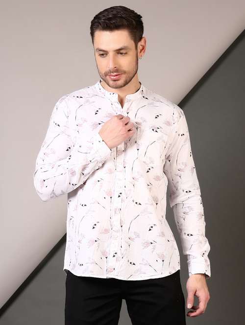 men printed mandarin neck long sleeves casual shirt - 21749773 -  Standard Image - 0