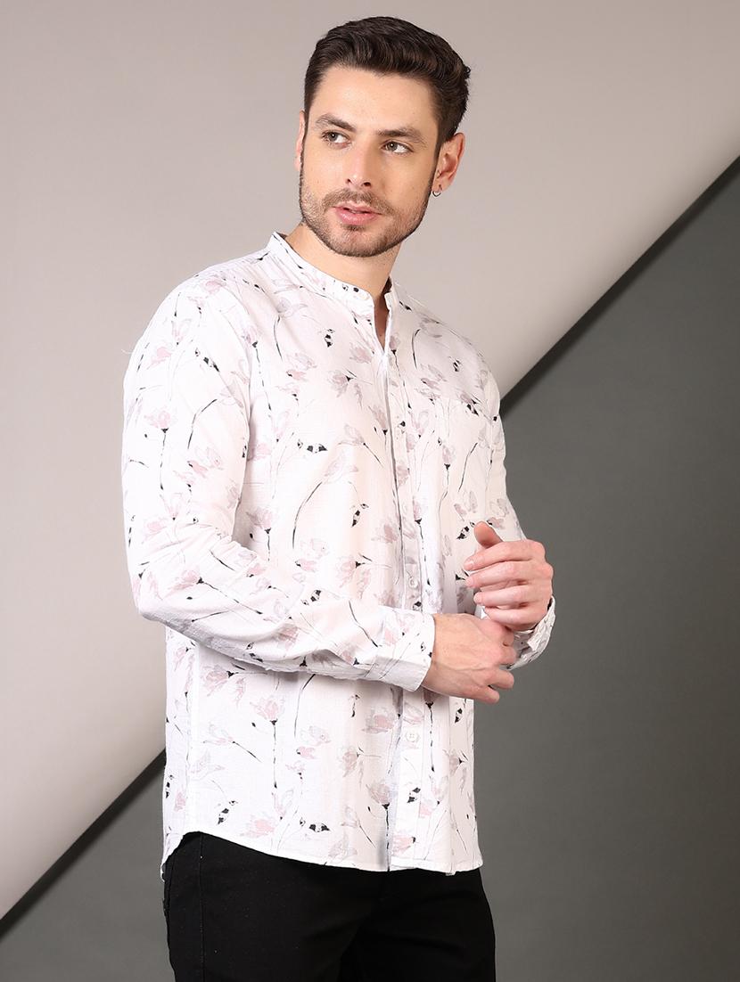 men printed mandarin neck long sleeves casual shirt - 21749773 -  Standard Image - 1