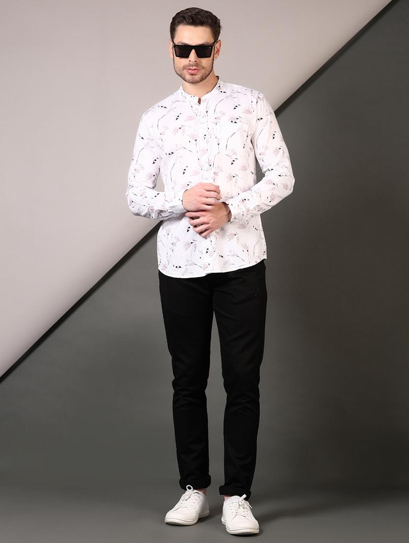 men printed mandarin neck long sleeves casual shirt - 21749773 - Standard Image - 4