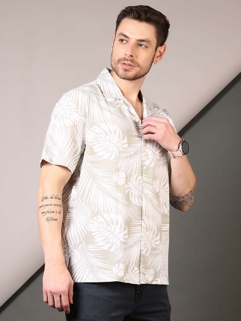 men cuban collared short sleeves casual shirt - 21749775 -  Standard Image - 1
