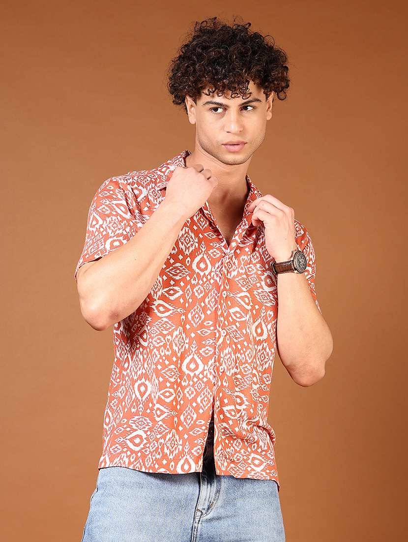 men cuban collared short sleeves casual shirt