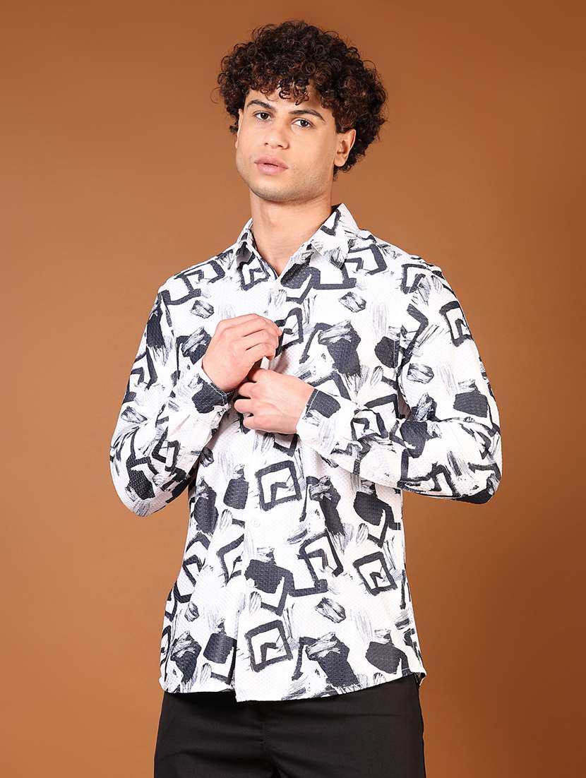men printed long sleeve regular fit casual shirt