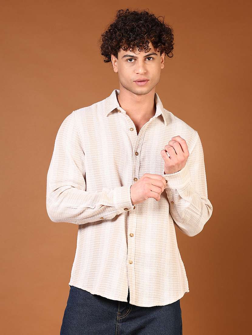 men self design long sleeve regular fit casual shirt