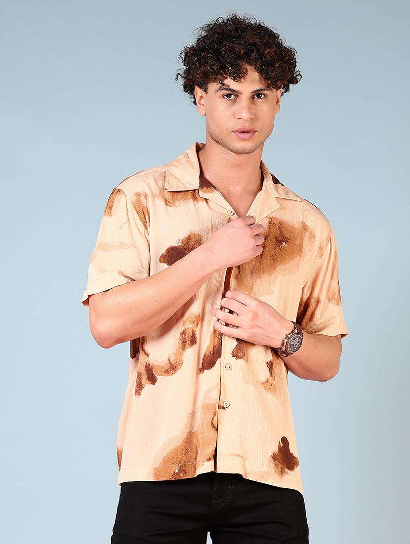 men cuban collared short sleeves casual shirt - 21749795 -  Standard Image - 1