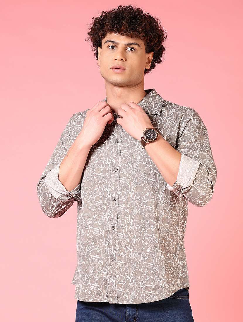 men printed collared long sleeves casual shirt - 21749800 -  Standard Image - 1