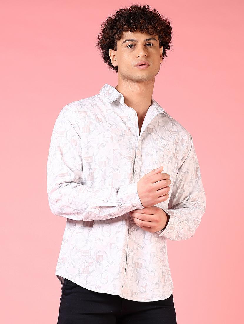 men printed collared long sleeves casual shirt - 21749801 - Standard Image - 1