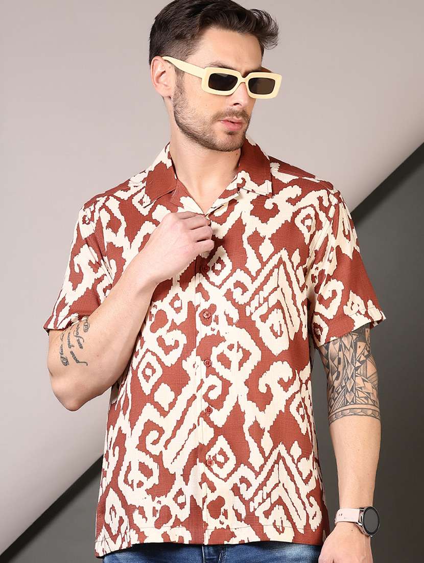 men cuban collared short sleeves casual shirt - 21749806 -  Standard Image - 1