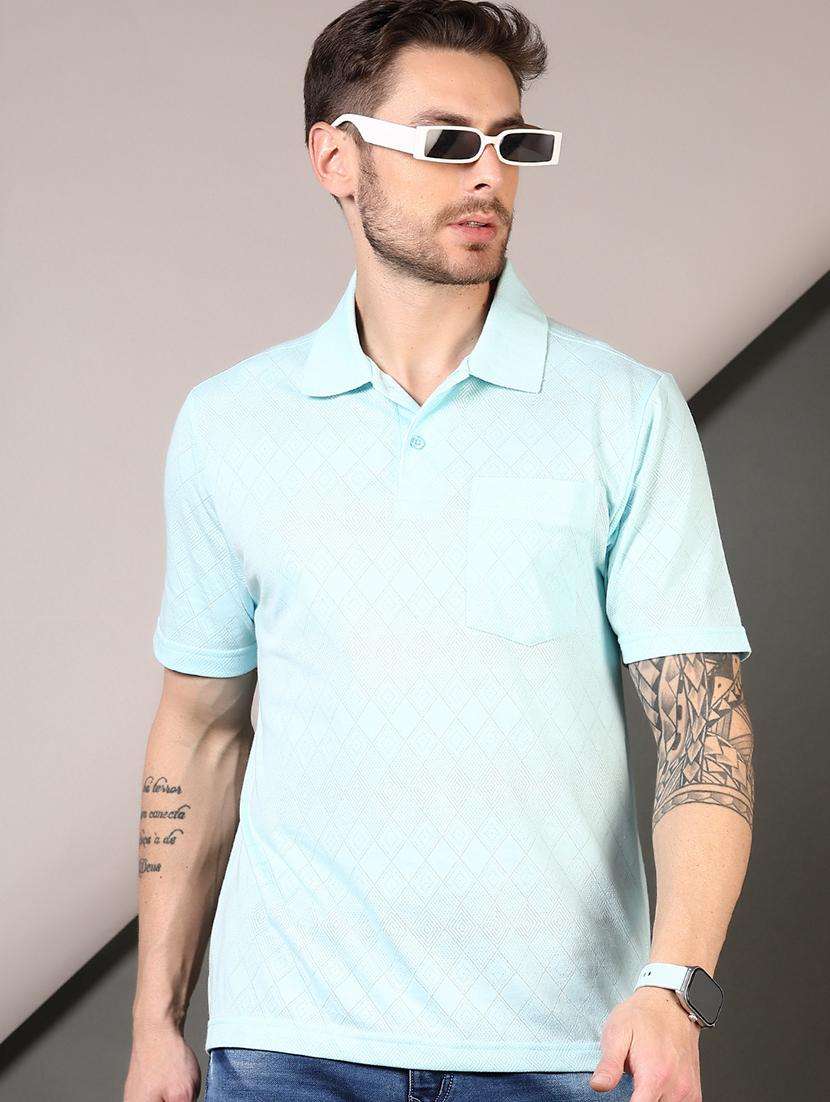 men textured short sleeves polo t-shirt
