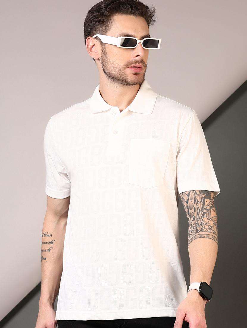 men textured short sleeves polo t-shirt