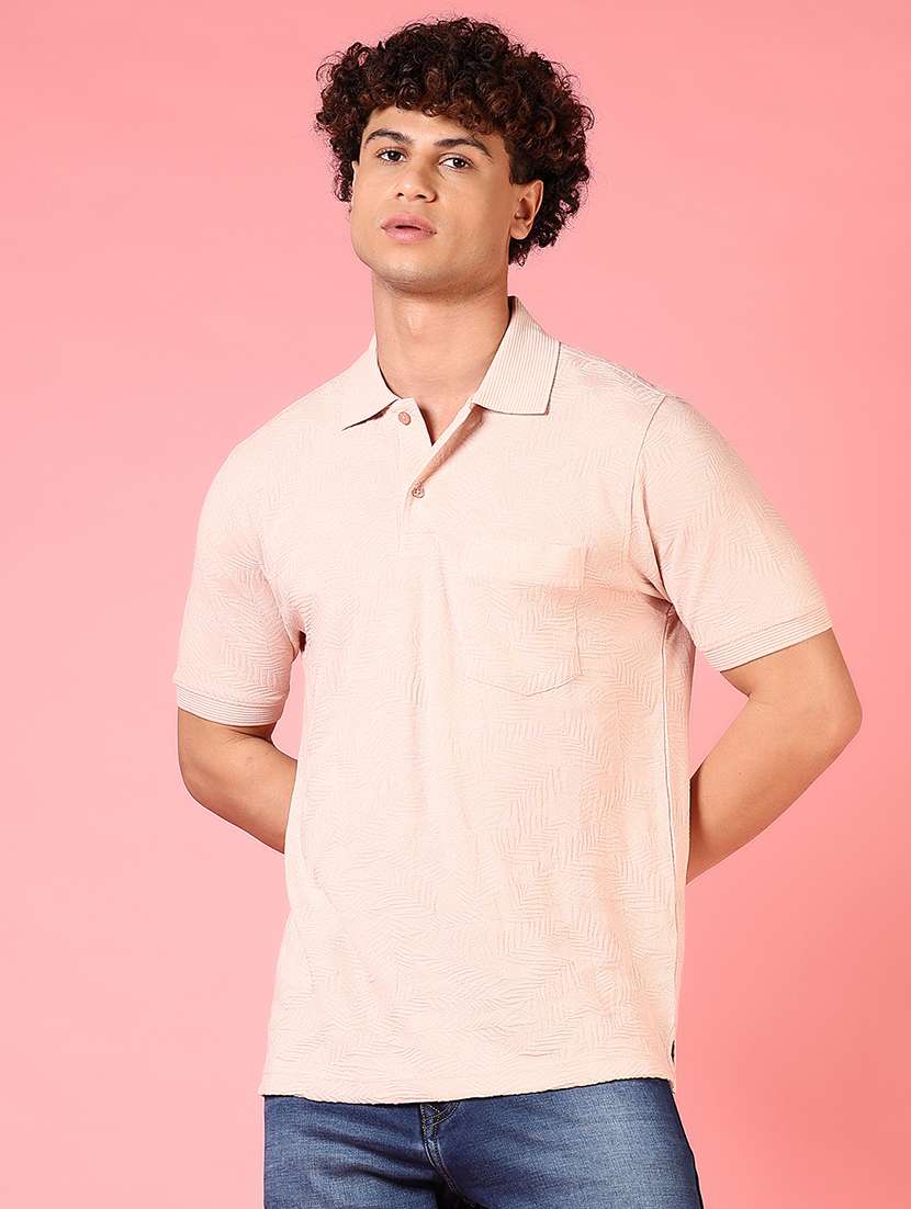 men textured short sleeves polo t-shirt