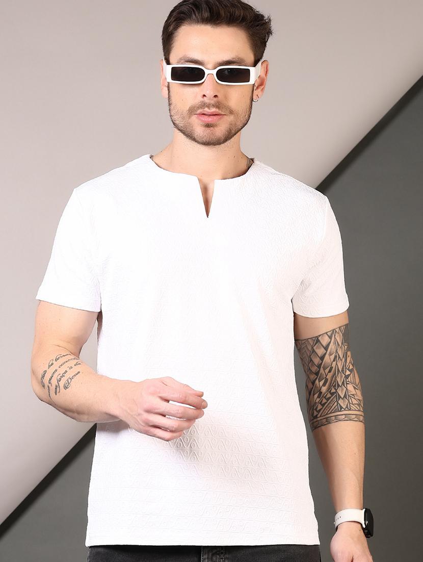 men textured round neck short sleeves t-shirt