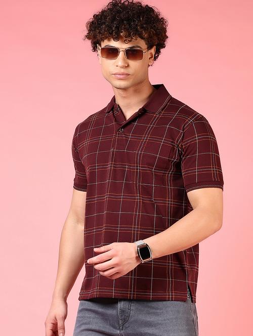 men checkered short sleeve regular fit polo t-shirt - 21749938 - Standard Image - 0