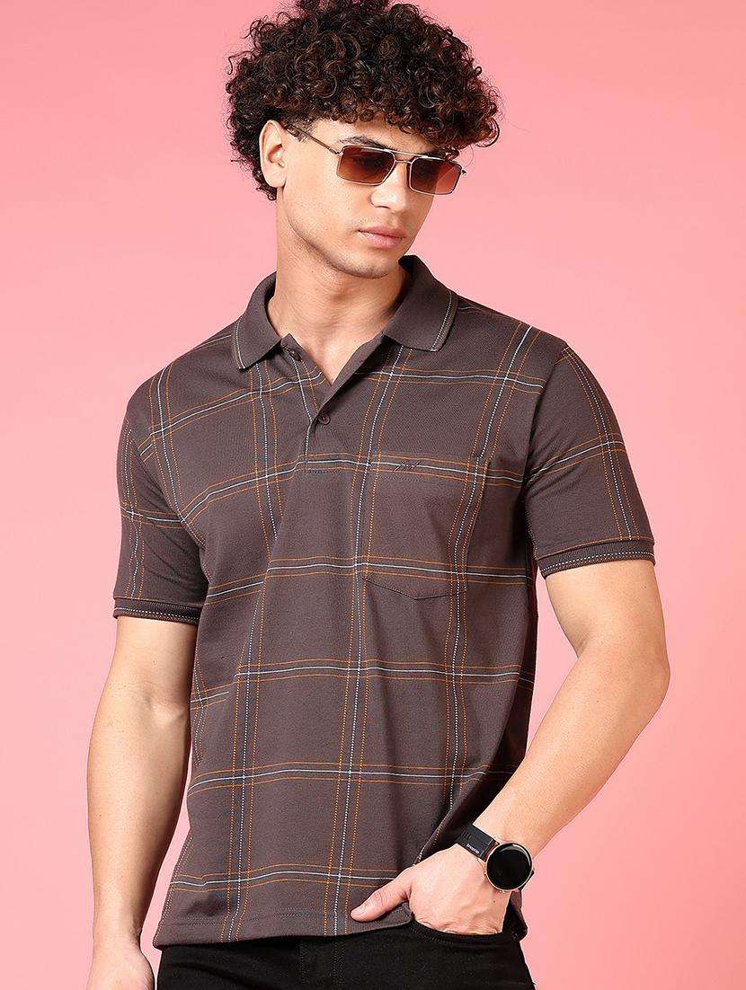men checkered short sleeve regular fit polo t-shirt