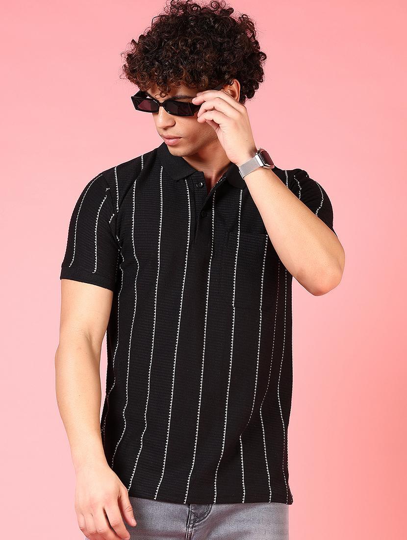 men striped short sleeve regular fit polo t-shirt
