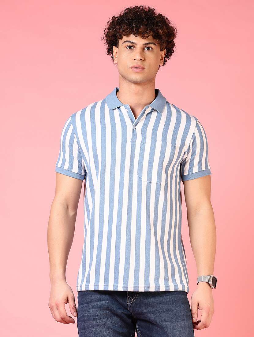 men striped short sleeve regular fit polo t-shirt