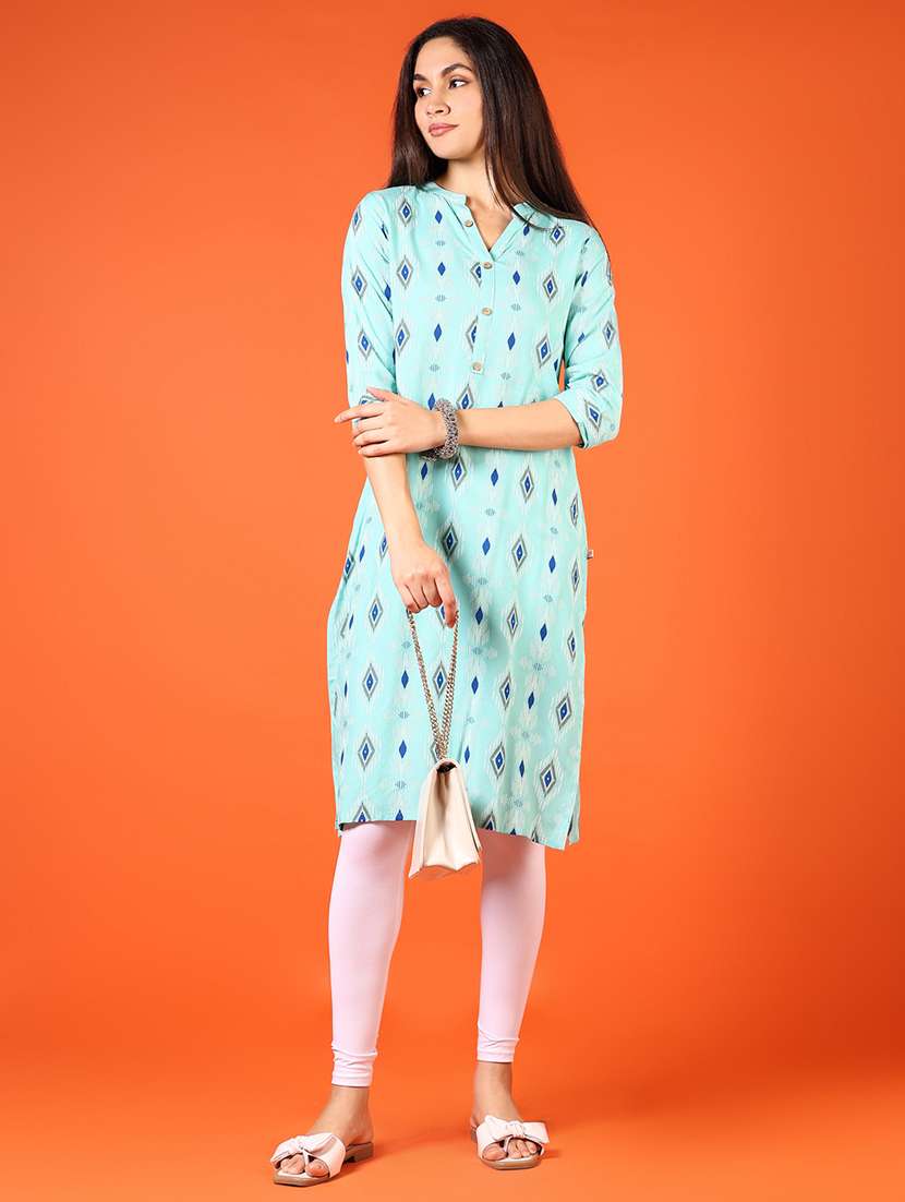 women ai aqua three quarter sleeve straight kurta - 21749968 -  Standard Image - 4