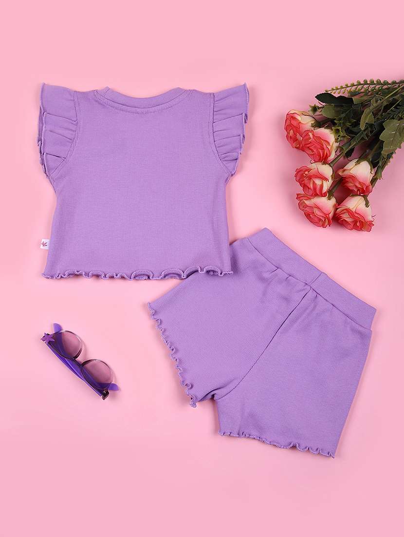 girls solid short & top co-ord set - 21749995 -  Standard Image - 1