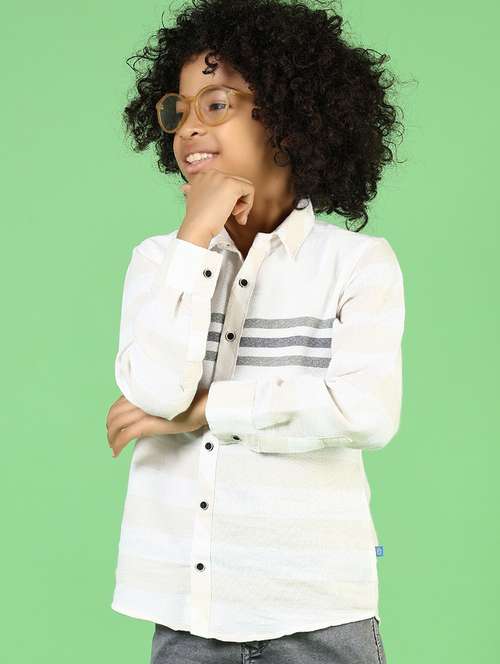 boys white striped long sleeve casual shirt - 21750004 - Standard Image - 0