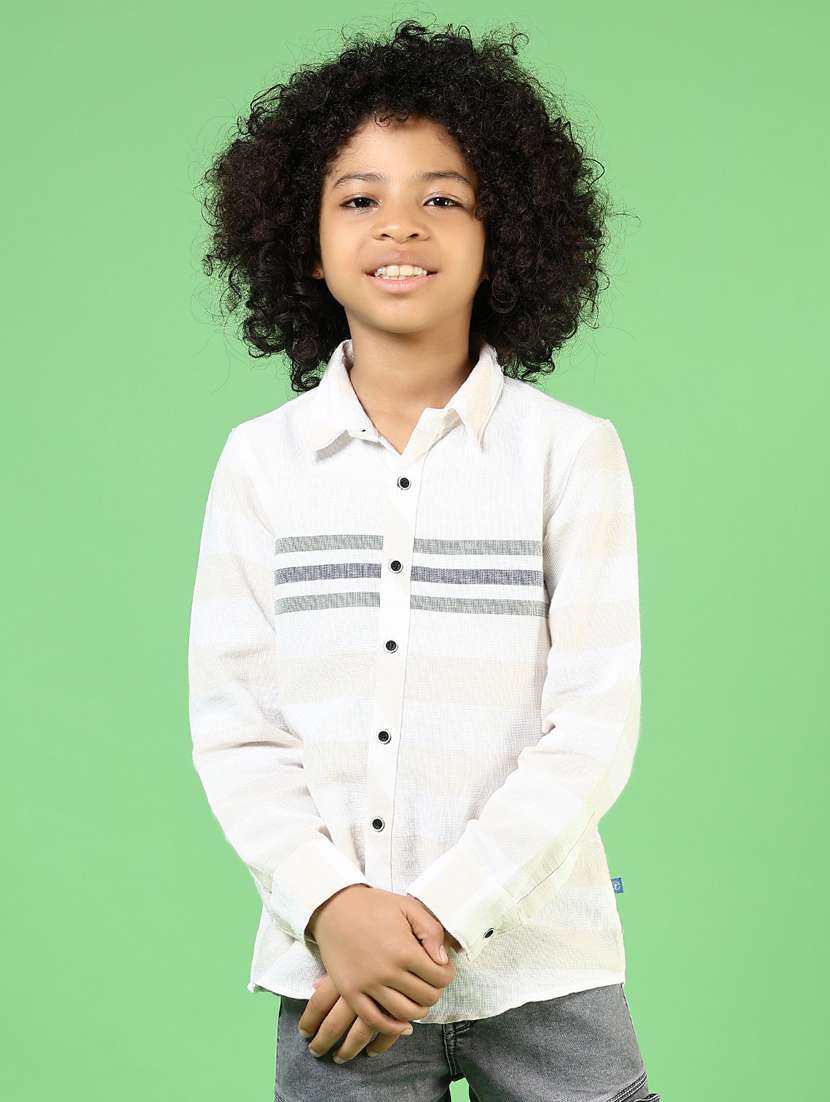 boys white striped long sleeve casual shirt - 21750004 - Standard Image - 1