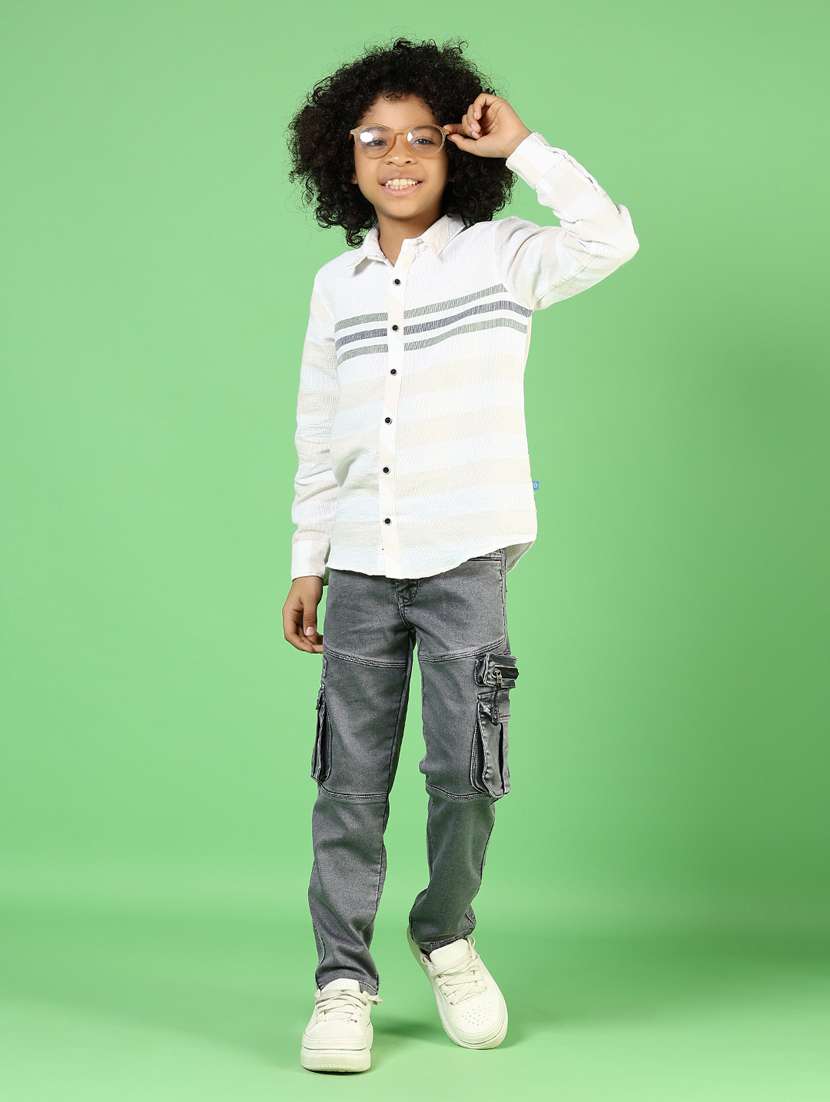 boys white striped long sleeve casual shirt - 21750004 - Standard Image - 4