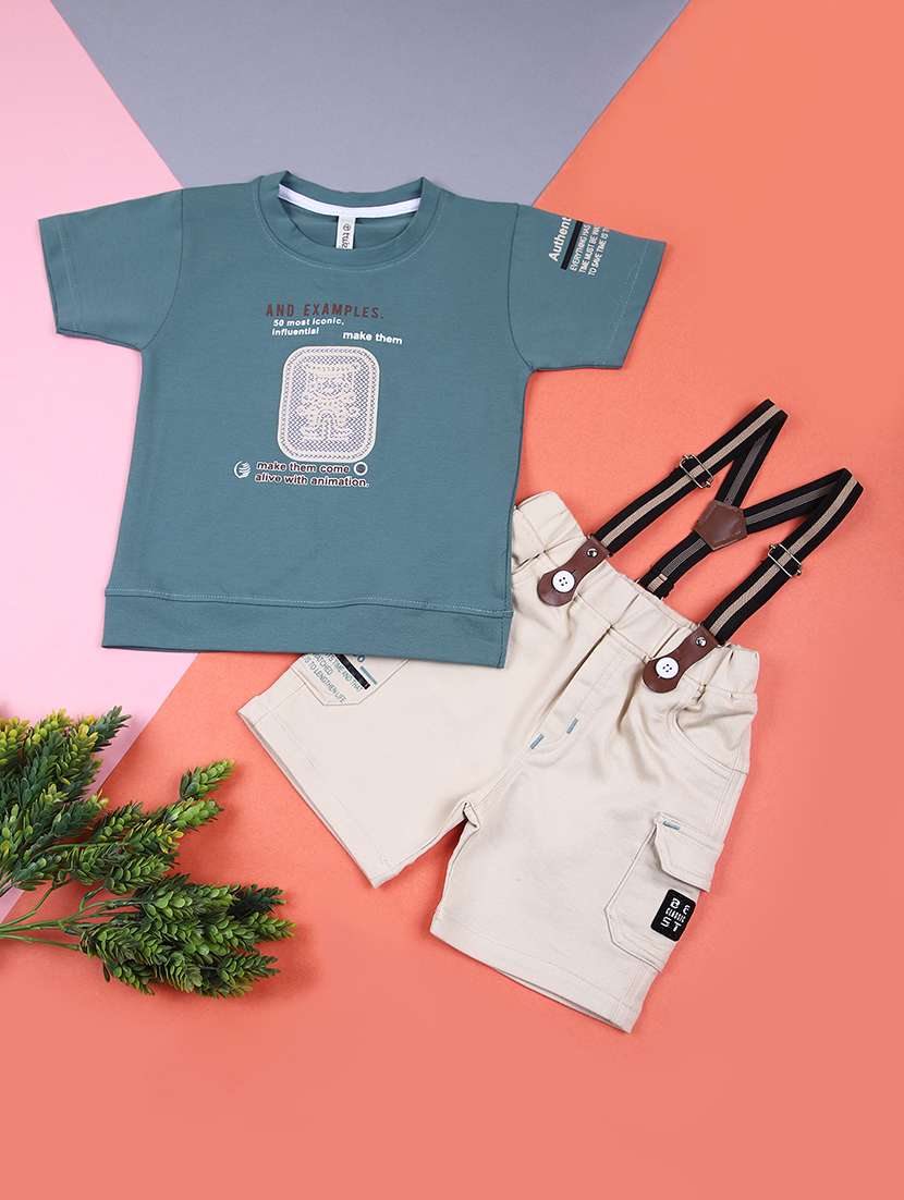 boys printed t-shirt & dungaree set