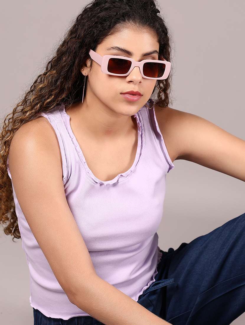 women lavender solid round neck top