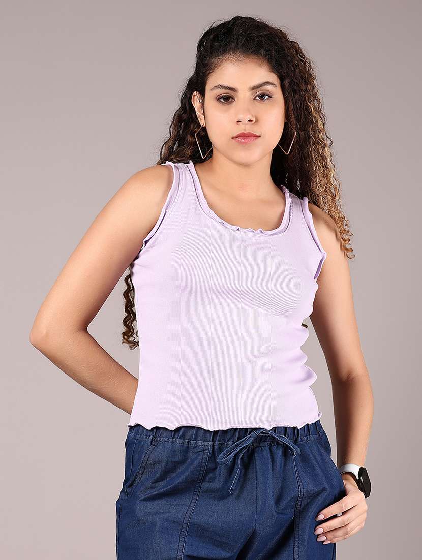 women lavender solid round neck top - 21750055 -  Standard Image - 1