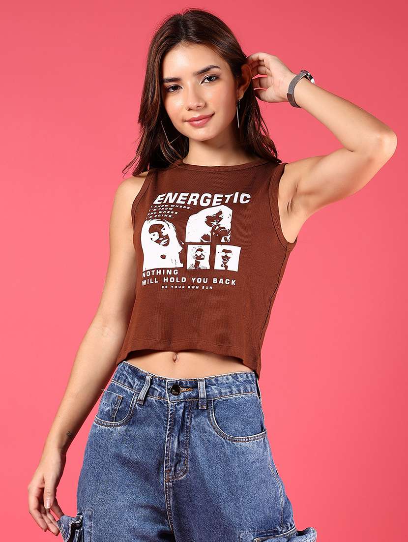 women printed sleeveless crop top - 21750075 -  Standard Image - 1