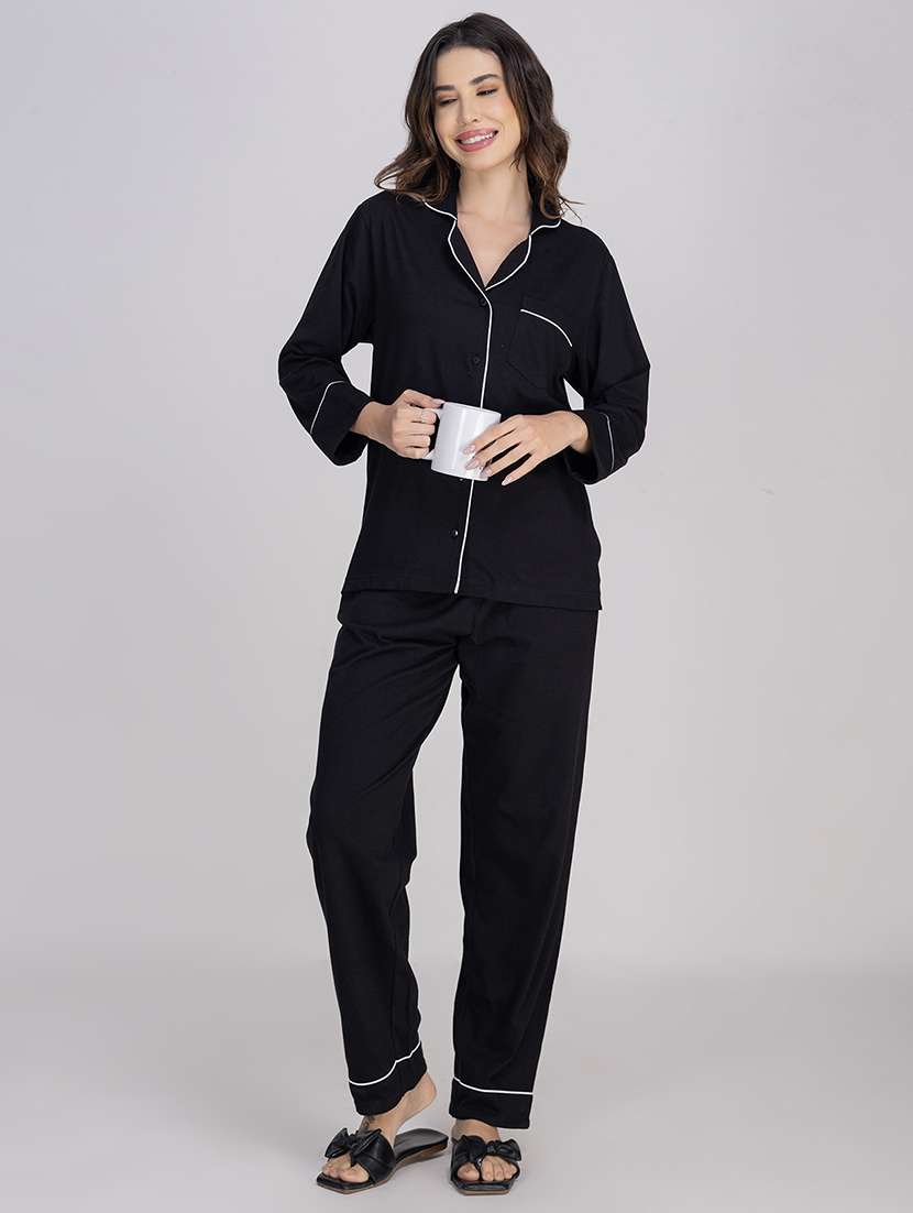 women solid nightwear pyjama set  - 21750131 -  Standard Image - 1