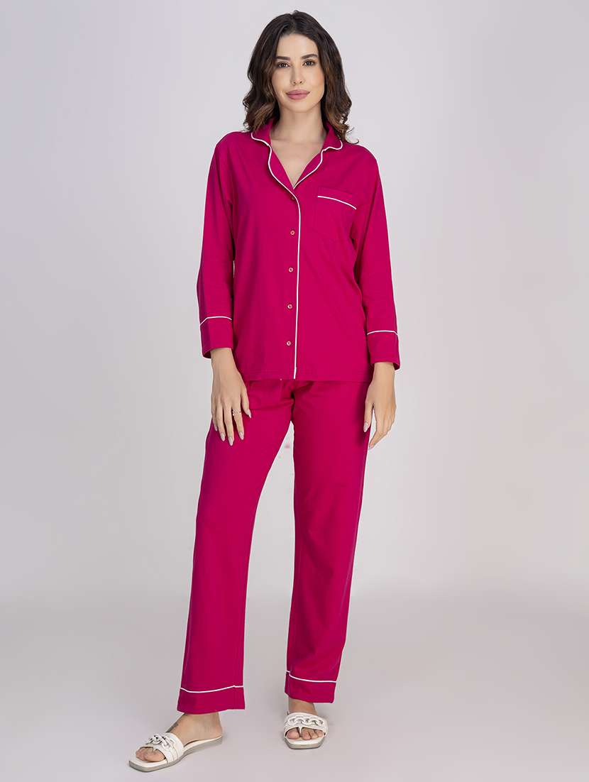 women solid nightwear pyjama set
