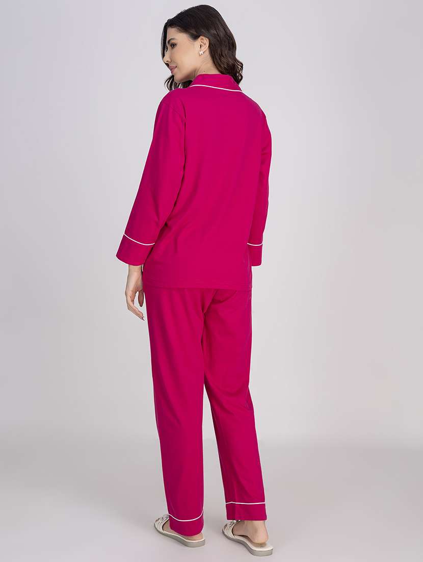 women solid nightwear pyjama set - 21750133 -  Standard Image - 4