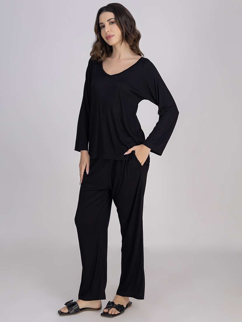 women solid nightwear pyjama set - 21750136 -  Standard Image - 1