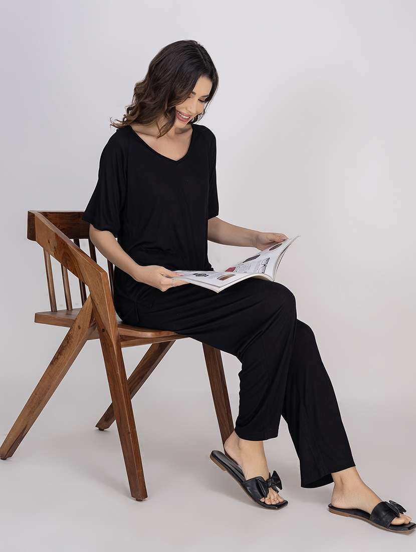 women solid nightwear pyjama set - 21750138 -  Standard Image - 1