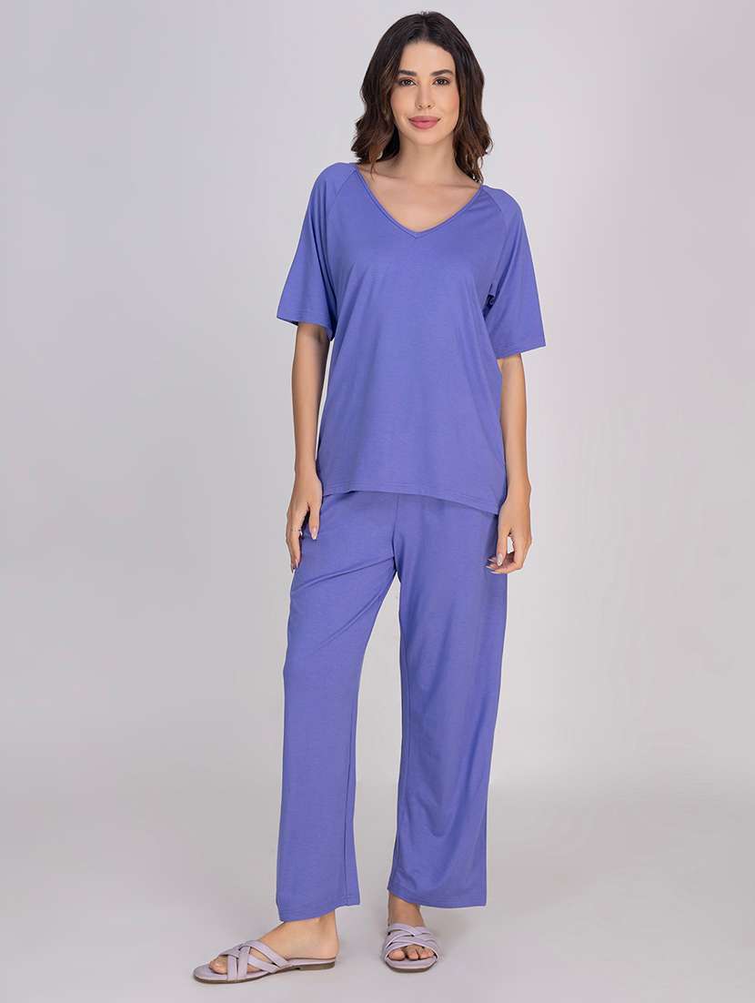 women solid nightwear pyjama set