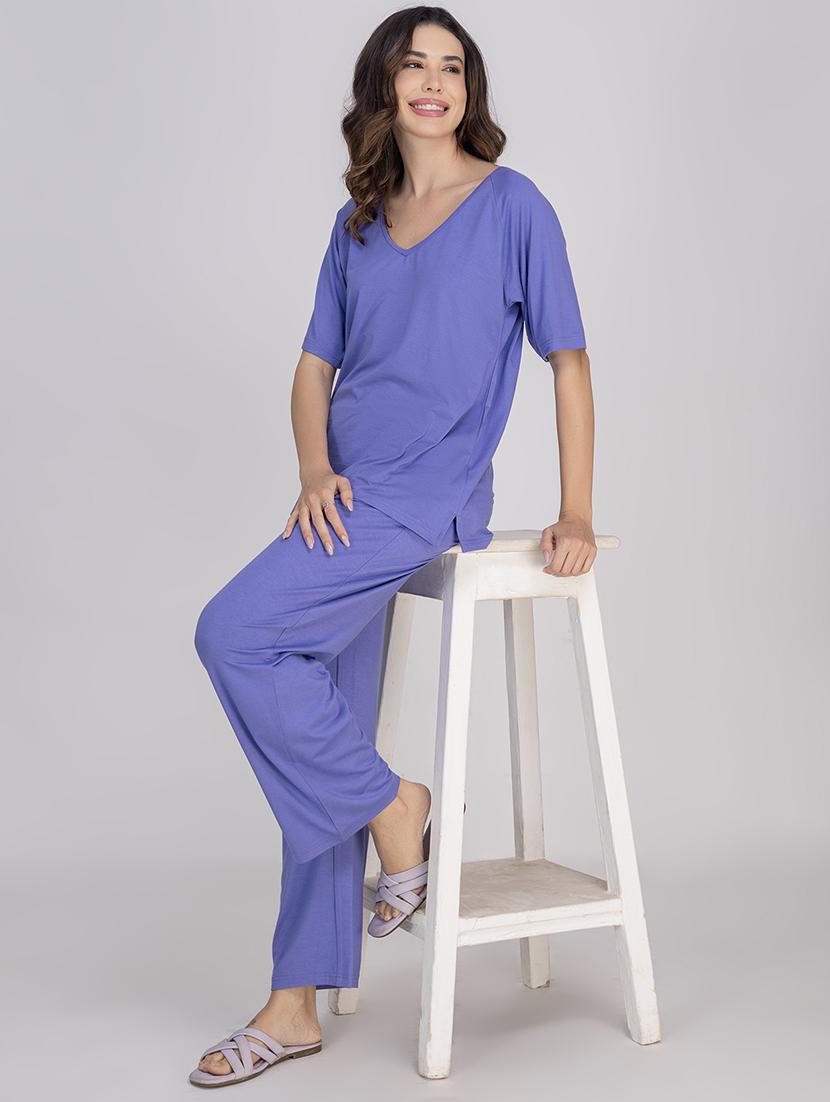 women solid nightwear pyjama set - 21750139 - Standard Image - 1
