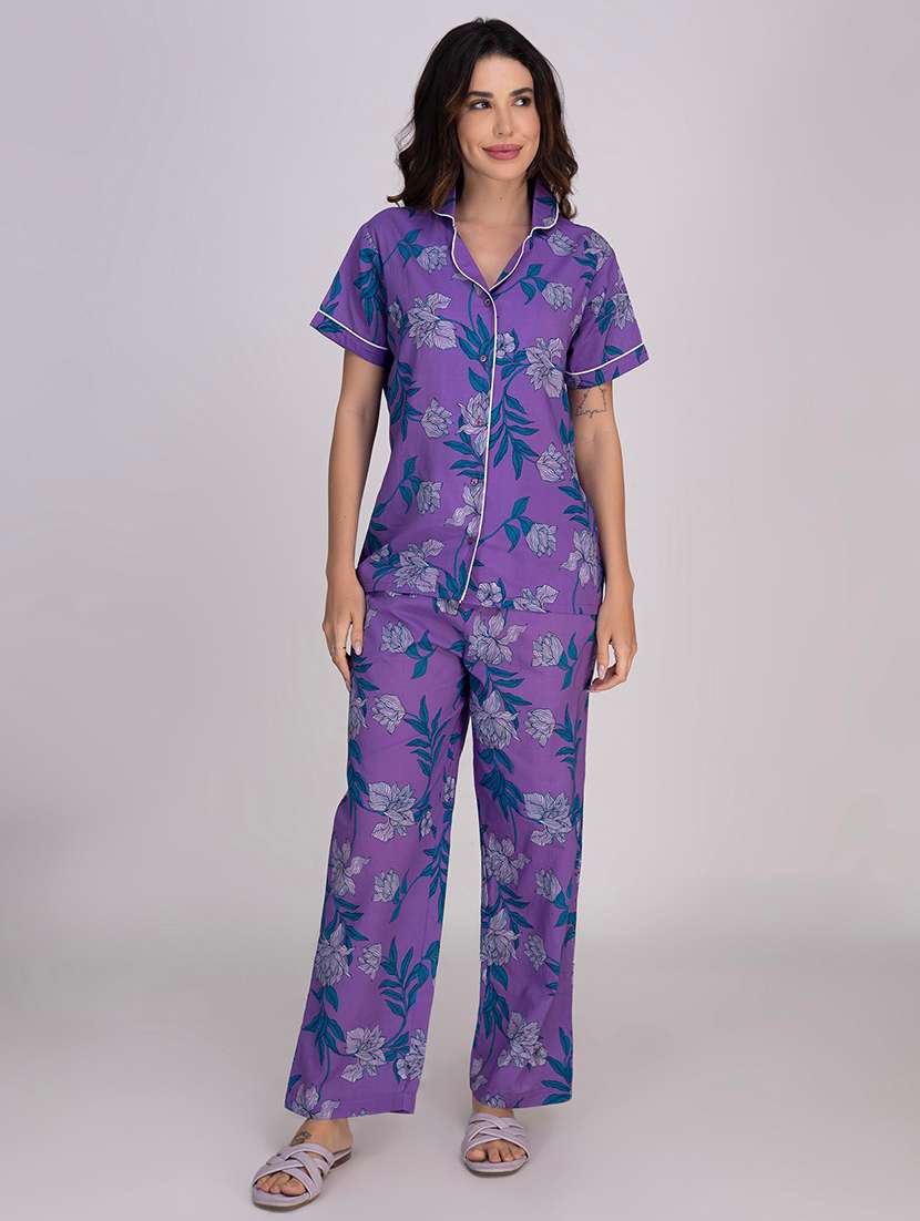 women printed nightwear pyjama set 