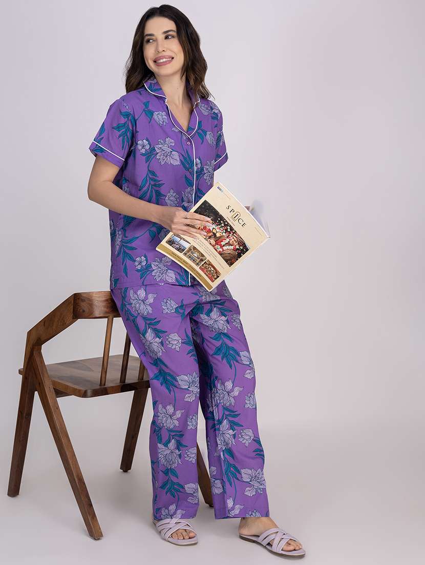 women printed nightwear pyjama set  - 21750142 -  Standard Image - 1