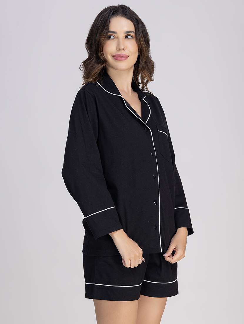 women solid nightwear pyjama set - 21750143 -  Standard Image - 1