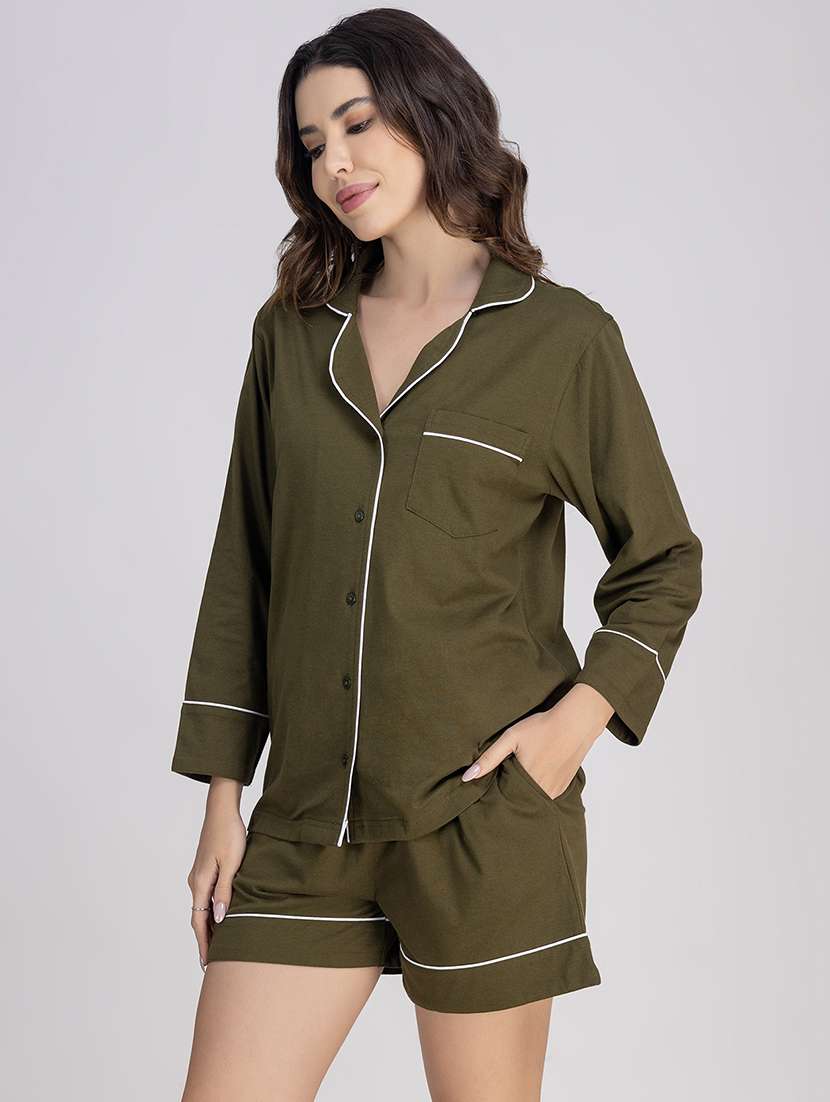women solid nightwear shorts set - 21750146 -  Standard Image - 1