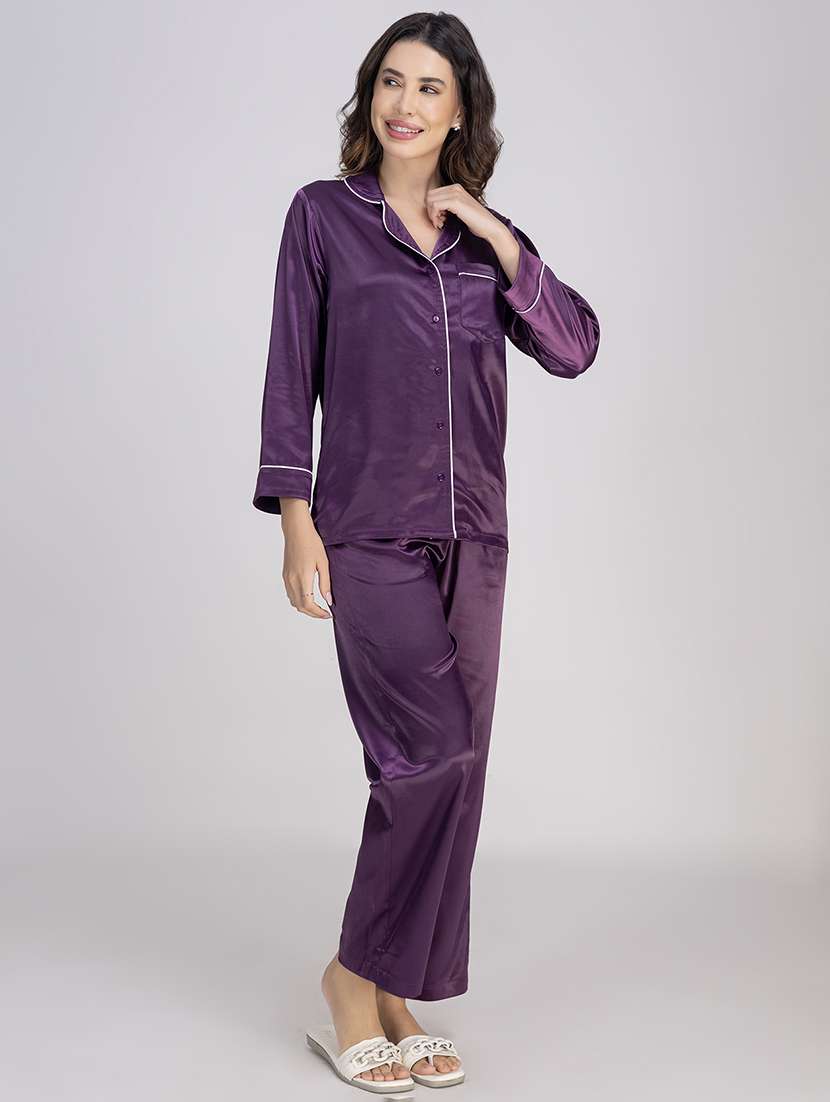 women solid nightwear pyjama set - 21750147 -  Standard Image - 1